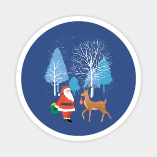 Christmas Scene with Santa and Reindeer Magnet